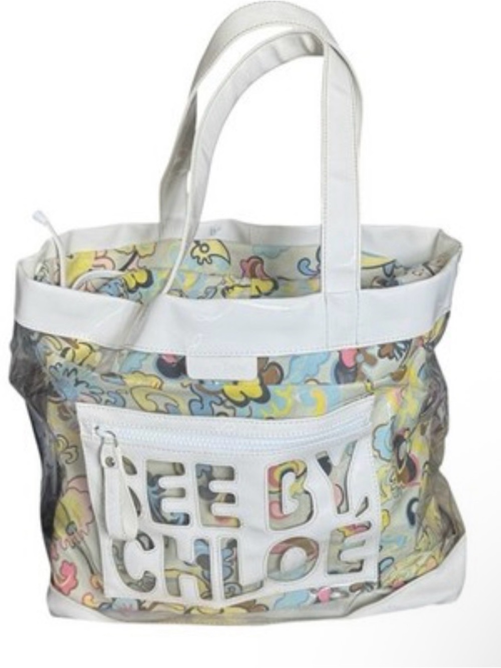 See By Chloe joy Clear removable Tote Bag in White with Multicolor Print